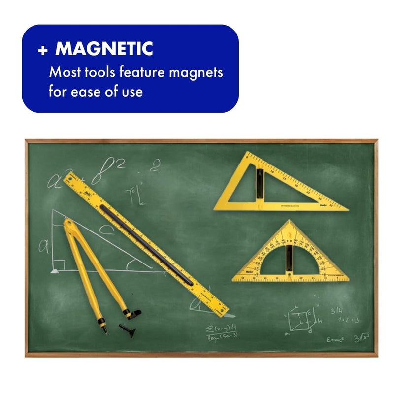 Helix - Magnetic Classroom Whiteboard Geometry 4 Piece Set - Compass - 2 Triangles - Ruler - Protractor - Image 4